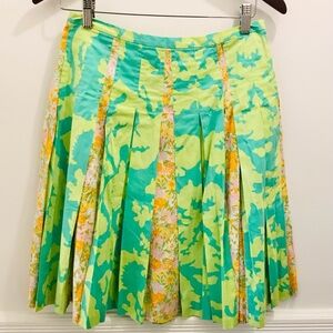 Anthropologie Elevenses Pleated Floral Skirt 2 full green orange